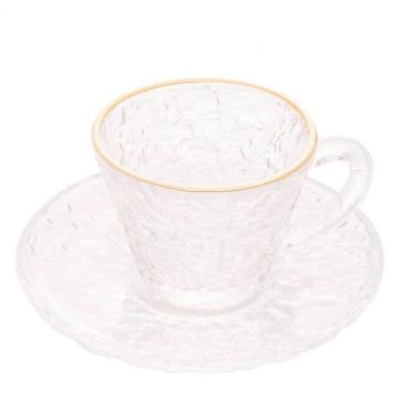 Imagem de Xícara De Café Petra Cristal Com Pires E Borda Dourada 70ml