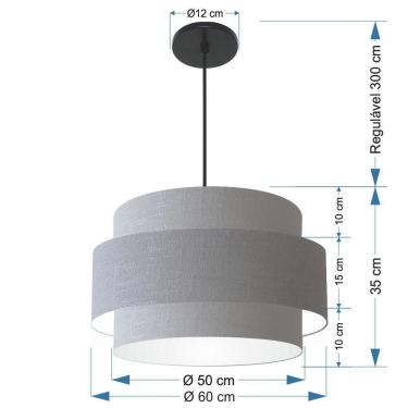 Imagem de Lustre Para Sala De Jantar Vivare Md-4396 Cúpula Em Tecido 60cm Rustico-cinza 127/220v