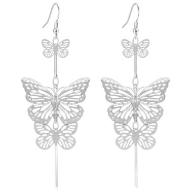 Imagem de unixmoment Brincos femininos boêmios delicados de ouro 14 quilates com franja e franja de borboleta grande, Large, Metal, Sem pedra preciosa