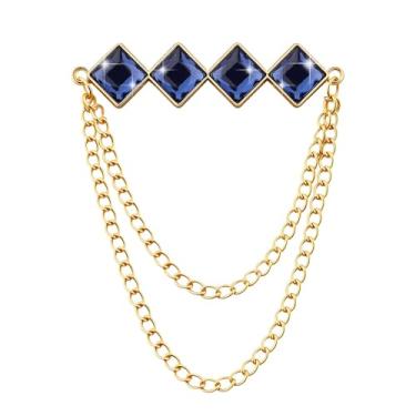 Imagem de Broche de pedra preciosa corrente pendurada broche de lapela para homens ternos de metal borla corrente colarinho alfinetes terno broche vintage cristal strass broches para homens casamento negócios