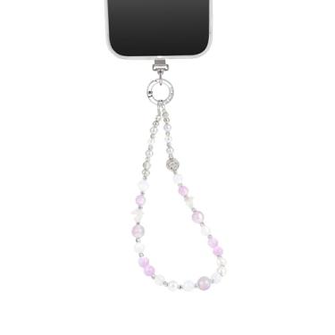 Imagem de CinchWrist Co. Cordão de telefone feminino, elegante pulseira de telefone com contas de cristal e pérola | Clipe de metal seguro antiqueda compatível com iPhone Samsung Galaxy
