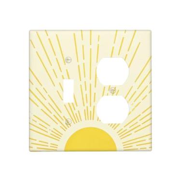 Imagem de BHGAHD Capas decorativas modernas amarelas boêmias abstratas Sunburst 2 Gang, placa de cobertura para interruptor de luz, interruptor único, placas de parede duplex para tomadas elétricas, capas de
