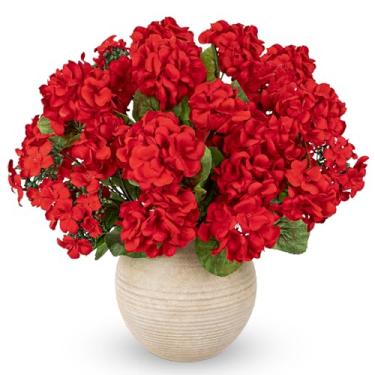 Imagem de Briful Flores artificiais de gerânio vermelho com sementes, 4 peças de hastes realistas de gerânio de seda 40 cm para vaso de mesa, flores falsas internas e externas para decoração de casa, jardim