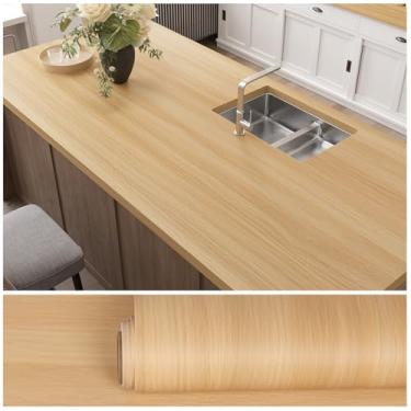 Imagem de VEELIKE Papel de contato de madeira de faia natural para bancadas, papel de parede de madeira à prova d'água, papel de contato de bancada, 40 cm x 900 cm, autoadesivo, espesso, armários de madeira
