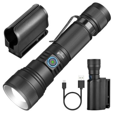 Imagem de ULTRAFIRE Lanterna tática com coldre, lanterna policial de LED com zoom de 1500 lúmens, 5 modos, recarregável, preta