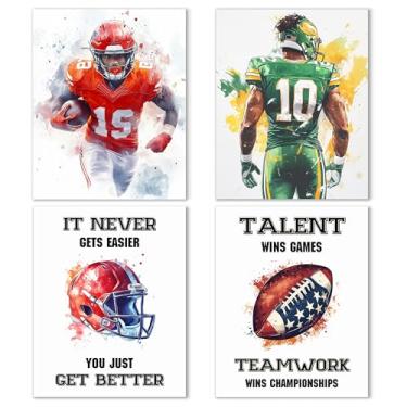 Imagem de Noaleviax Conjunto de pôster de parede inspirador de futebol - decoração de banheiro com tema motivacional, imagens motivacionais de futebol esportivo, arte de parede para casa meninos quarto