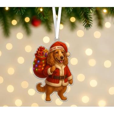 Imagem de Enfeite de acrílico para cães Cocker Spaniel – Lindo Papai Noel Cocker Spaniel com saco de presente e luzes – Engraçado Ho Ho Hooo Decoração de árvore de Natal – Enfeite de presente para amantes de