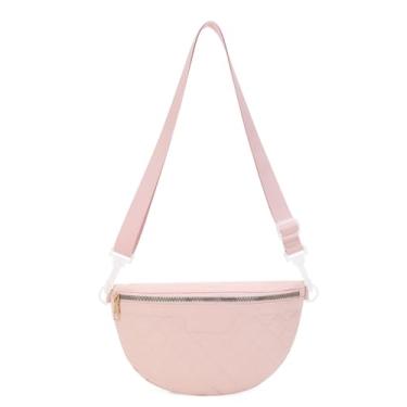 Imagem de BIGCOWCOW Bolsa tiracolo acolchoada para mulheres, pochete espaçosa e leve bolsa de cinto, bolsa tiracolo casual, rosa, Medium, Bolsa tiracolo