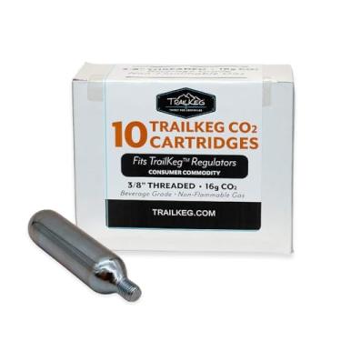 Imagem de TrailKeg CO2 Cartridges, Food Grade and Beverage Grade Non-Lubricated Co2 Dispensing Accessory for Cocktails, Seltzers, Carbonated Growlers and Mini Kegs 16g, 16 grams, 10-Pack