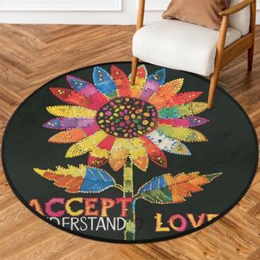 Imagem de Tapete redondo de 1,5 m de girassol, flor de autismo, tapete circular antiderrapante, lavável, tapete de porta circular para quarto, berçário, sala de estar, cozinha, banheiro, entrada, decoração de