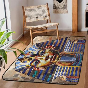 Imagem de Tapete de área para sala de estar, lavável à máquina, étnico, egípcio, colorido, antiderrapante, tapete macio, para sala de estar, quarto, sala de jantar, berçário, cozinha, decoração de casa