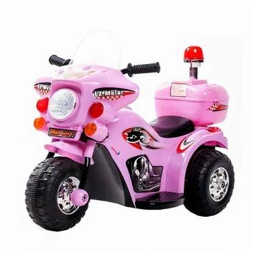 Imagem de Mini Moto Elétrica Infantil Triciclo Criança Bateria 6V Importway BW002-R Rosa Polícia Bivolt