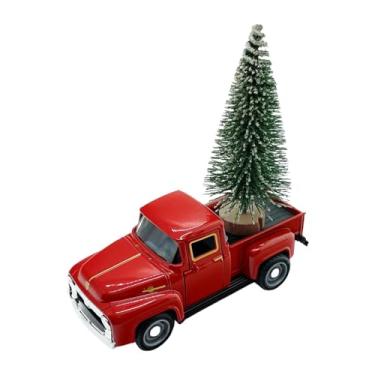 Imagem de IEUDNS Estátua de caminhão em forma de árvore de Natal, enfeite de mesa, estatueta natalina em resina, liga metálica e madeira, Árvore Verde