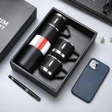 Imagem de Kit Garrafa Térmica Inox 500ml Com 3 Xícaras - OUTRAS MARCAS