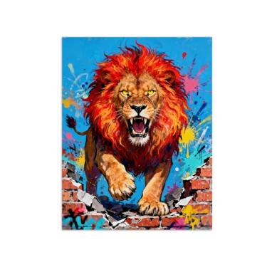 Imagem de Animais Pintura Arte Parede - Retrato Leão - Impressões em tela - Moderno Colorida Pôster para decoração sala de estar 70x90cm Sem Moldura