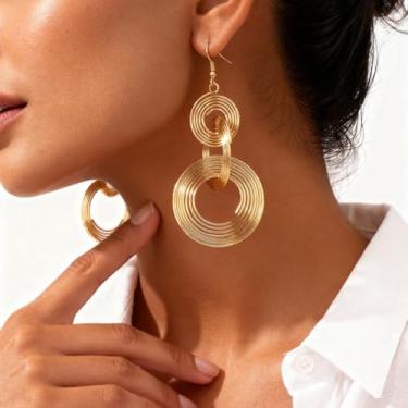 Imagem de Brincos de argola de ouro para mulheres, grandes, pequenos, dourados, estilosos, presentes de amizade para mulheres, presentes de Natal, Medium, Latão, Sem pedra preciosa