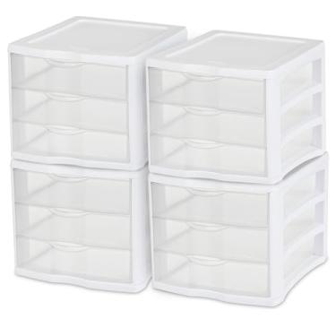 Imagem de Sterilite 17918004 unidade de 3 gavetas, moldura branca com gavetas transparentes, pacote com 4