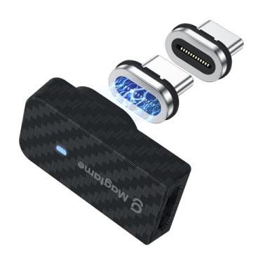 Imagem de Magtame Adaptador magnético USB C 90 graus 24 pinos 240W (1 pacote com 2 pontas), extensor USB C macho para fêmea de fibra de carbono de ângulo reto, 40 Gbps e vídeo 4K para laptop, iPhone 17/16/15
