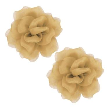 Imagem de PATIKIL 2 peças de broche de flor de tecido de cetim grande de 12 cm para mulheres broches florais elegantes de organza para casamento, dança, festa, roupas, vestido, acessórios, cáqui