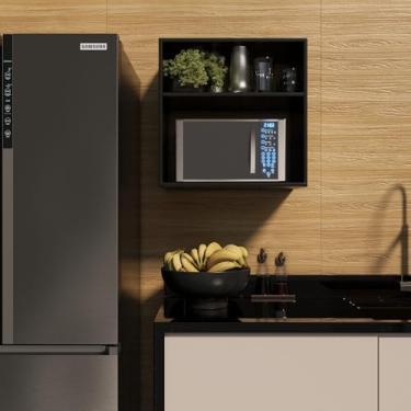 Imagem de Suporte De Micro-ondas Suspenso Modular Nicho Parede Prateleiras Preto