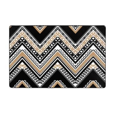 Imagem de ZERAOKE Tapete de área em ziguezague preto e branco caramelo 8 x 1,5 m, tapetes de área de fazenda para sala de estar, decorativo, lavável, antiderrapante, tapetes macios modernos para quarto, sala de