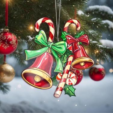 Imagem de Enfeites de Natal para pendurar em cristal de sino, enfeites de árvore de Natal feitos à mão, decoração de carro e casa - presentes de Natal, decoração de artesanato em acrílico, ideias de troca de