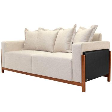 Imagem de Sofá 03 Lugares Para Sala De Estar 198 cm Khali B04 Linho Cru Couríssimo Preto - Lyam