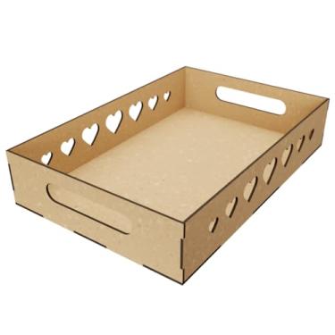 Imagem de Bandeja MDF Cru 30x20x6 para Decoração de Festa e Cesta para Presentes Coração, Estrela, Te Amo, Feliz Aniversário e Lisa (̧̃)