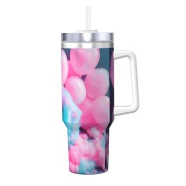 Imagem de Xícara de café quente e fria de aço inoxidável com estampa vermelha de algodão doce 1,134 g Ice Bully com alça