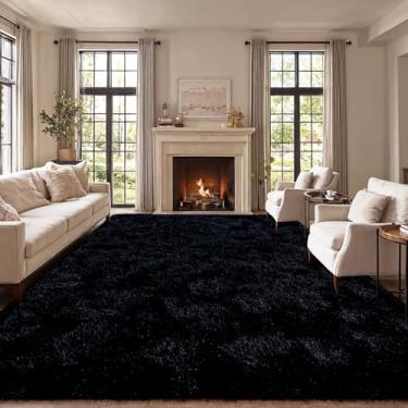 Imagem de qulint Tapete preto para sala de estar 25 x 35 cm, tapetes grandes fofos para quarto, tapete macio felpudo moderno, alfombra difusa para sala para meninos e meninas, dormitório, sala de aula