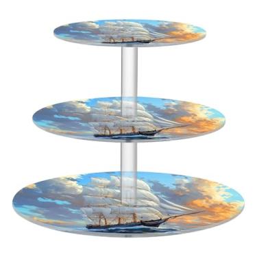 Imagem de CEBUGI Suporte de cupcake de 3 camadas com velas brancas, suporte redondo para bolo, torre, bandeja de servir em camadas de acrílico para chá, chá de bebê, casamento e mais