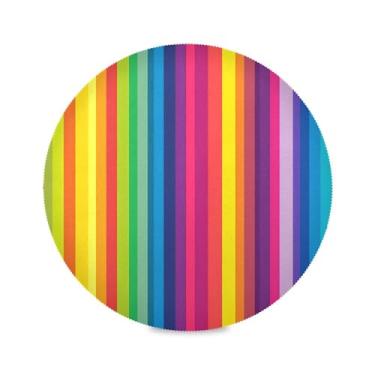 Imagem de xigua Jogo americano redondo listrado arco-íris conjunto de 6 para mesa de jantar, tapetes de mesa antiderrapantes laváveis e resistentes ao calor para decoração de festa, cozinha, jantar