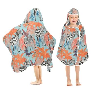 Imagem de Burbuja Toalha de banho com capuz Zebras para crianças, toalha de praia de pelúcia macia absorvente para meninas e meninos 3-10 anos, 61 x 127 cm