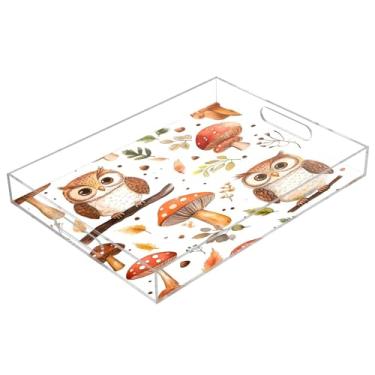 Imagem de STAYTOP Bandeja de acrílico para servir corujas e cogumelos fofos, 15,7 x 11,20 cm, bandejas decorativas à prova de derramamento, organizador de bancada para café da manhã, chá, comida, maquiagem