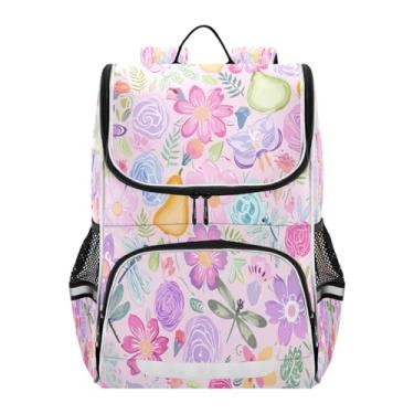 Imagem de STAYTOP Mochila de flores coloridas com abertura grande para meninos e meninas, mochila escolar à prova d'água, para laptop de 35 cm, para acampamento ao ar livre, viagem, mochila