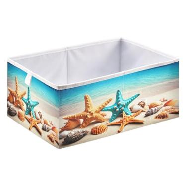 Imagem de STAYTOP Caixas de armazenamento coloridas de estrelas do mar e conchas, cestas de armazenamento dobráveis para organizar livros, prateleiras, armários, caixa de armazenamento grande, caixas