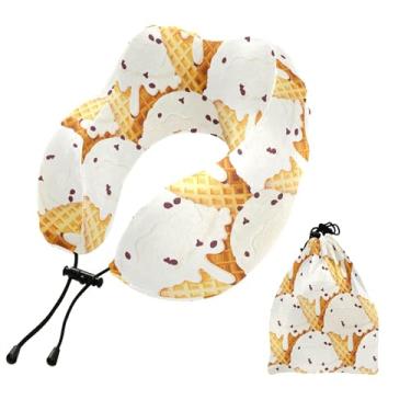 Imagem de Burbuja Almofada de pescoço cremosa de sorvete de baunilha para viagem, almofada de viagem de espuma viscoelástica para dormir, suporte de cabeça de avião de carro, lavável na máquina e portátil