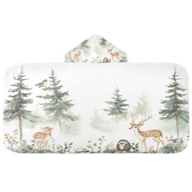 Imagem de Burbuja Forest Trees Toalha de banho com capuz para crianças, toalha de praia de pelúcia macia absorvente para chá de meninas e meninos 3-10 anos, 61 x 127 cm