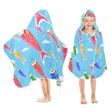 Imagem de Burbuja Meias japonesas coloridas com capuz toalha de banho para crianças, toalha de praia de pelúcia macia absorvente para meninas e meninos 3-10 anos, 61 x 127 cm