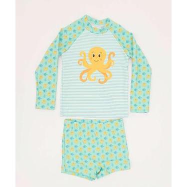 Imagem de Conjunto Infantil Praia Proteção UV TAM 1 a 4-87010 - MARISA, Verde, 2