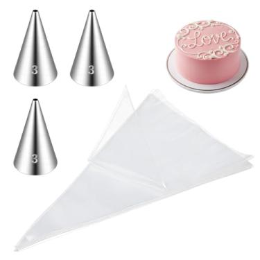 Imagem de #3 Conjunto de ponta de cobertura e saco de 3 peças de ponta de bolo e 20 sacos de confeitar descartáveis de 20 cm pontas redondas para cobertura de cupcake sem costura para decorar bolos de sobremesa