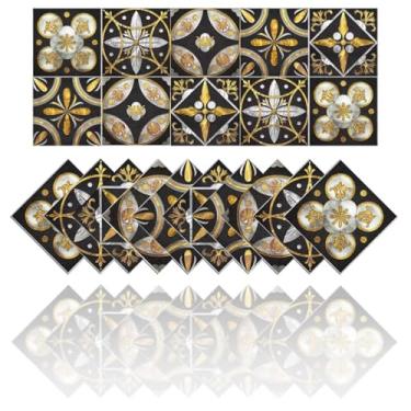 Imagem de Decalques de azulejo marroquino vintage autoadesivos, descasque e cole 15 x 15 cm, adesivos de parede faça você mesmo, murais decorativos para cozinha/banheiro/decoração de casa, pacote com 10