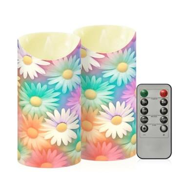 Imagem de Wassud Pacote com 2 margaridas coloridas (2) velas sem chama com controle remoto, velas realistas cintilantes com temporizador, velas decorativas para Natal, casamento, festa, decoração de casa média