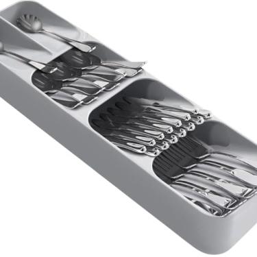 Imagem de Organizador de Talheres, Plástico, Cinza, 39,5 x 11 x 5,5 cm, 339g, Compartimentos Internos