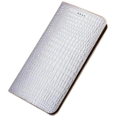 Imagem de POYUFRG Capa carteira para Honor Magic 8 Pro/Magic 8, capa de couro genuíno com estampa de lagarto de luxo com fecho magnético, branca, 8 Pro