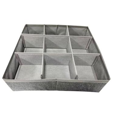 Imagem de Luocute Organizador de Gaveta, Caixa de Armazenamento Dobrável de 9 Seções para Cintos, Gravatas, Meias, Roupa íntima Com Forro de Tecido Não Tecido para Armário, Guarda-roupa (GREY)
