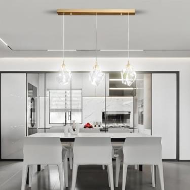 Imagem de Lustre pendente moderno de cristal com 3 lâmpadas LED, dimerizável, com design elegante em formato de gota dourada, perfeito para cozinhas, salas de jantar, corredores e banheiros (Cor: