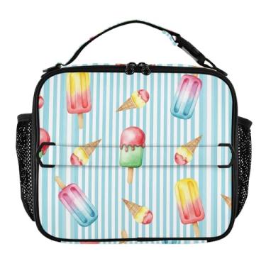 Imagem de Joisal Lancheira colorida listrada azul sorvete para mulheres, meninas, lancheira masculina e infantil para trabalho, bolsa térmica térmica para meninos