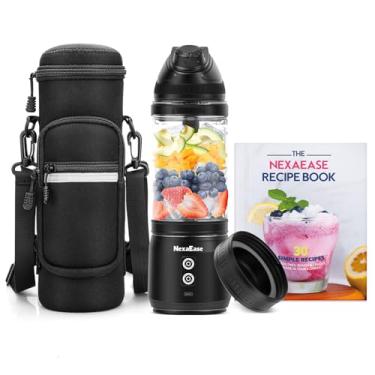 Imagem de Liquidificador portátil com estojo de transporte isolado e livro de receitas para shakes e smoothies, garrafa elétrica de proteína de 680 g, mini copo pequeno com USB-C recarregável, tampa de viagem