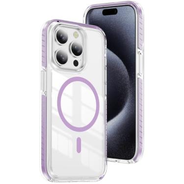 Imagem de LEMAXELERS Capa magnética para iPhone 16 Pro Max, compatível com Magsafe Capa protetora de grau militar à prova de choque antiamarelamento fina transparente para iPhone 16 Pro Max 6,9 polegadas, roxo